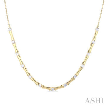 1 Ctw Halfway Bamboo Internodes Round Cut Diamond Fashion Necklace in 14K Yellow Gold